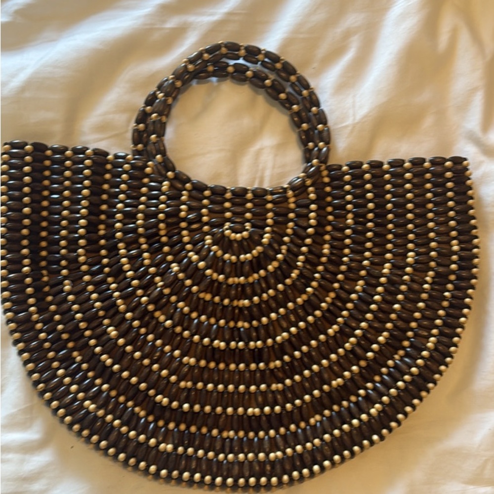 Free People Brown and Cream Beaded Tote